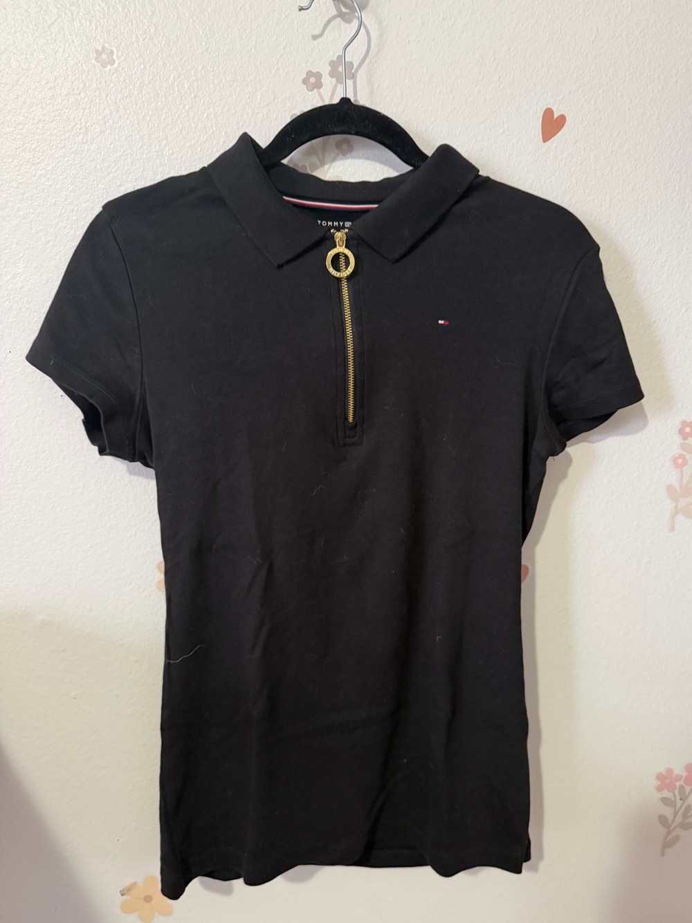 Tommy Hilfiger Black Polo Top with Gold Zip